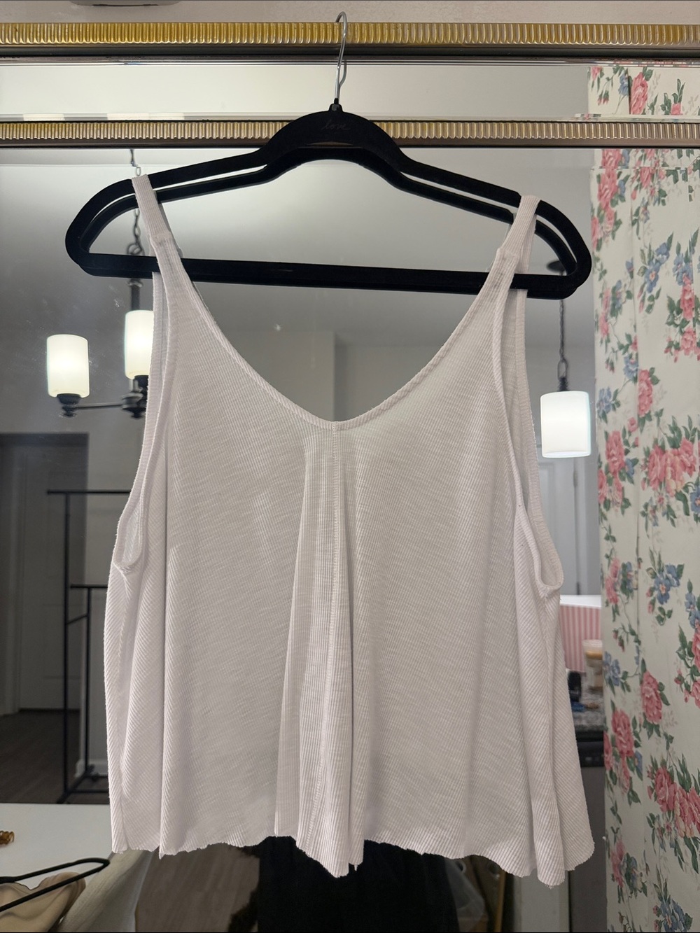 Free People White Ribbed V-Neck Swing Cami